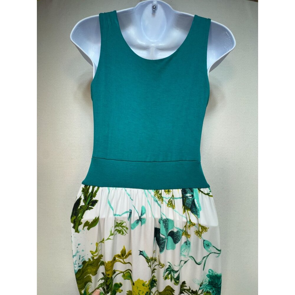 Gilli Teal & Floral Maxi Dress - Sleeveless V-Neck - Chic Beach Stunning - USA - Picture 10 of 15